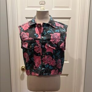 Floral Sleeveless Denim Vest